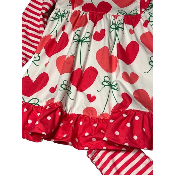 millie loves lilly Heart Ruffle Outfit Girls Size 2 Matching Set with Stripe Leg - Picture 7 of 7